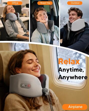 Подушка для шиї Arboleaf з підігрівом для подорожей: Memory Foam, USB-C зарядка, ергономіка 360°, проти болю в шиї, сіра