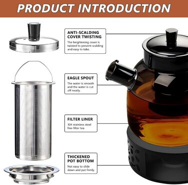 Скляний чайник для чаю з підставкою-підігрівачем та ситом, 1500 мл, заварник для листового та фруктового чаю
