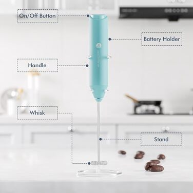 Ручний пінозбивач для молока: Mini Foam Maker для кави, капучино, матча, гарячого шоколаду. З підставкою, Aqua