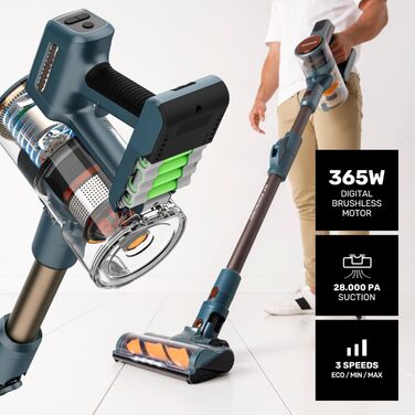 Електричний акумуляторний підмітач Taurus HVCA72592B, блакитно-сірий, з хромованою та мідною фурнітурою