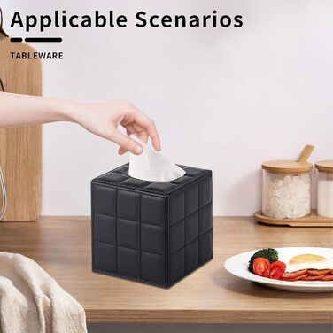 Скляна коробка для серветок прямокутна, чорна в клітинку, для ванної, тумбочки, авто, офісу