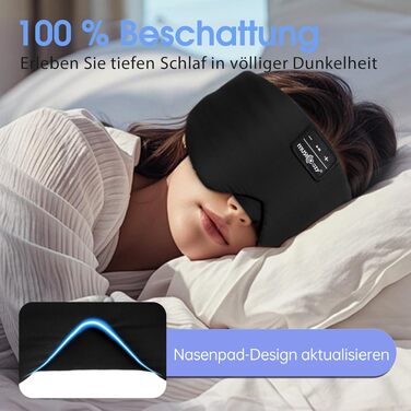Маска для сну з Bluetooth навушниками, шовкова, 100% затемнення, для чоловіків та жінок, м'яка, для сну, подорожей та релаксації, чорна