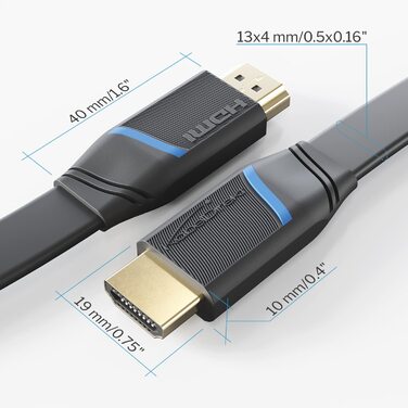 Плоский HDMI кабель KabelDirekt 1м – Німецька якість, 4K@60Hz, High Speed Ethernet, для Blu-ray, PS5/Xbox Series X/Switch, чорний