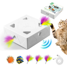 Migipaws Cat Toy, Interactive Electric 7-Hole Whack-A-Mole Mouse, Smart Teaser Toy, 4 Feather Accessories, Fun Cardboard Design, USB Rechargeable