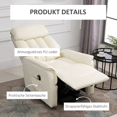 HOMCOM Power Lift Recliner Chair, TV Chair, Armchair with Lifting Assistance, Electric Reclining Function, Faux Leather, Beige, 80 x 94 x 104 cm | Aosom