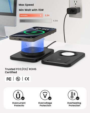 Зарядний пристрій GEEKERA MagSafe 3-в-1: для Apple Watch, iPhone та AirPods (чорний)