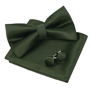 Набір краватка-метелик, запонки та хустинка Alizeal для чоловіків, оливковий колір