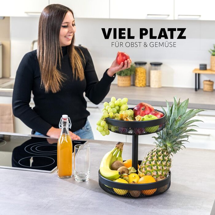 Двоярусна кругла фруктова тарілка Eluno / Корзина для хліба, металева, чорна | Для кухні та вітальні