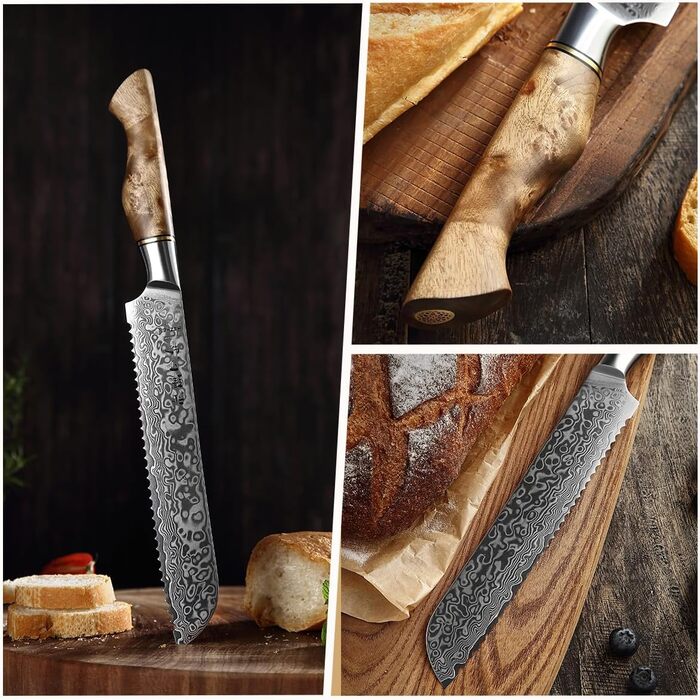 HEZHEN Кухонний ніж Gyuto 21см з дамаської сталі VG10, професійний, з ручкою з берези, для дому та ресторану