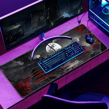 MiaVibte килимок для столу з Японії, Riverside Повний Місяць, ігровий килимок для миші, XL килимок для клавіатури, килимок для комп'ютера/ноутбука, 80 x 30 см, декор столу Dark Moon Canyon