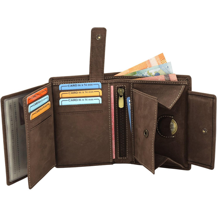 Fa.Volmer ® Leather Wallet for Men with RFID Protection - soft suede, light stitching - 12 card slots - Portrait format - Brown