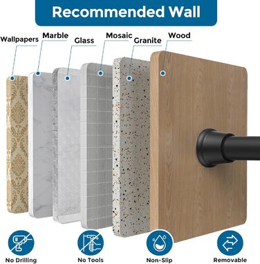 Штанга для душу без свердління AIZESI, 80-160 см, чорна, 1 шт. - регульована телескопічна штанга для вікна, шафи, ванної кімнати