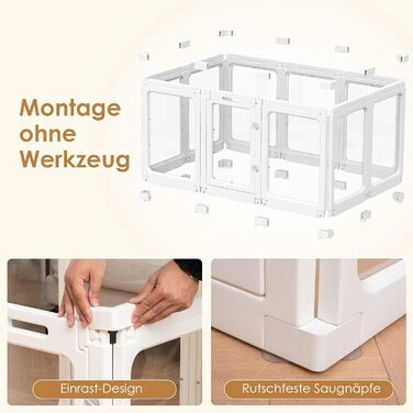 Акриловий вольєр для цуценят, 60 см, прозорий загородження для собак, портативний вольєр для цуценят та собак середніх розмірів, для використання в приміщенні та на вулиці, 10 панелей, білий