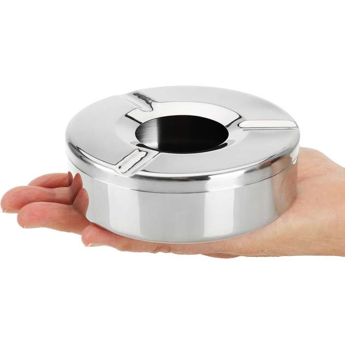 Попільничка металева com-four® 6 шт. з кришкою, Ø 11 см - нержавіюча сталь, захист від попелу, для дому та офісу