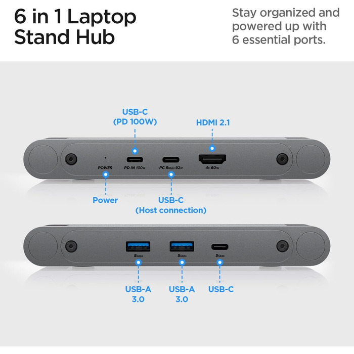 Підставка для ноутбука Spigen ArcDock 6-в-1 з док-станцією (Space Grey) - USB-C, HDMI 4K, для MacBook, iPad, Notebooks до 15.6