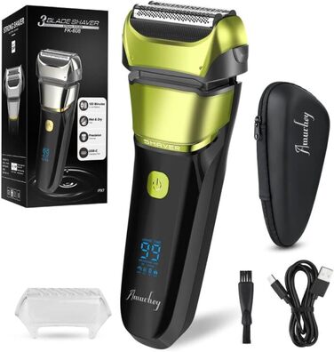 Електричний чоловічий бритва та тример з 3 гнучкими лезами, акумуляторний, бездротовий, з чохлом для подорожей, для мокрого та сухого гоління, час роботи 100 хв, подарунок для чоловіка, колір: смарагдово-зелений