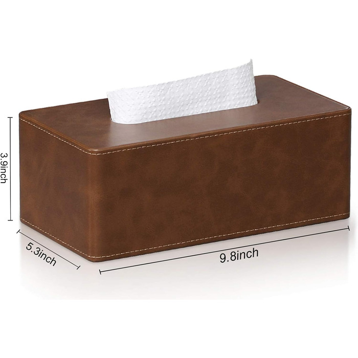 GOLRANLYE Cosmetic Tissue Box, 25×13.5×9.5 cm PU Leather Modern Tissue Box Rectangular for Bathroom Bedroom Dining Room Office and More (Brown)