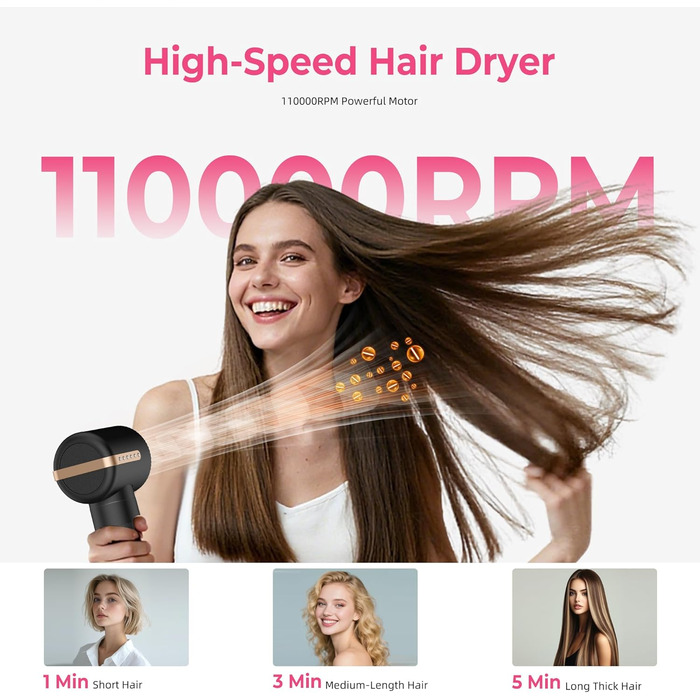 Airstyler Pro 7-в-1: Набір для укладки волосся Atopskins з фен-щіткою, плойкою та насадкою для локонів, 11000 об/хв, для створення об'єму, локонів та випрямлення волосся, зелено-золотий (чорно-золотий)