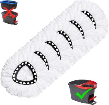 6 Replacement Heads for O-Ceda EasyWrin Spin Mop, Microfiber Spin Mop Refills, Easy Cleaning Mop Head Replacement