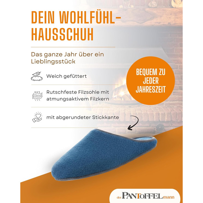 Фетрові домашні тапочки Pantoffelmann – сіро-темно-синій колір, розміри 36-48. Зручні, дихаючі та теплі тапочки для жінок та чоловіків.