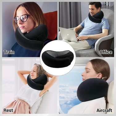 Подушка для подорожей на літак 2024 з підтримкою підборіддя, Memory Foam, чорна