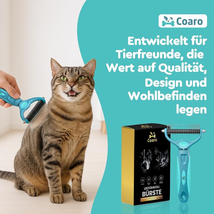 Підшерсткова щітка для собак та котів з двосторонніми лезами для легкого догляду за шерстю – неслизька ручка для надійного захвату – професійна щітка для видалення підшерстя