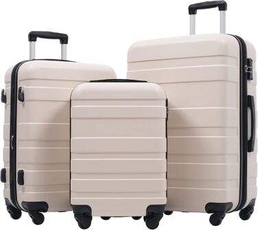 Набір валіз Merax 5 шт. (M-L-XL) з ABS-пластику, TSA-замок, розширювані, з сумкою та косметичкою, Бежевий + Чорний