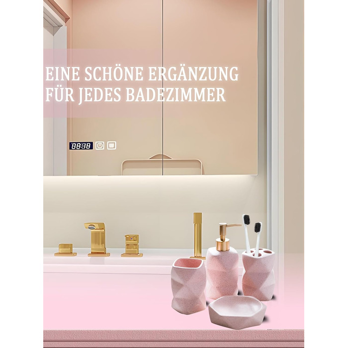 Набір для ванної кімнати 4 предмети, кераміка, рожевий: дозатор для мила, мильничка, стакан для зубних щіток, підставка для зубних щіток - декор для ванної