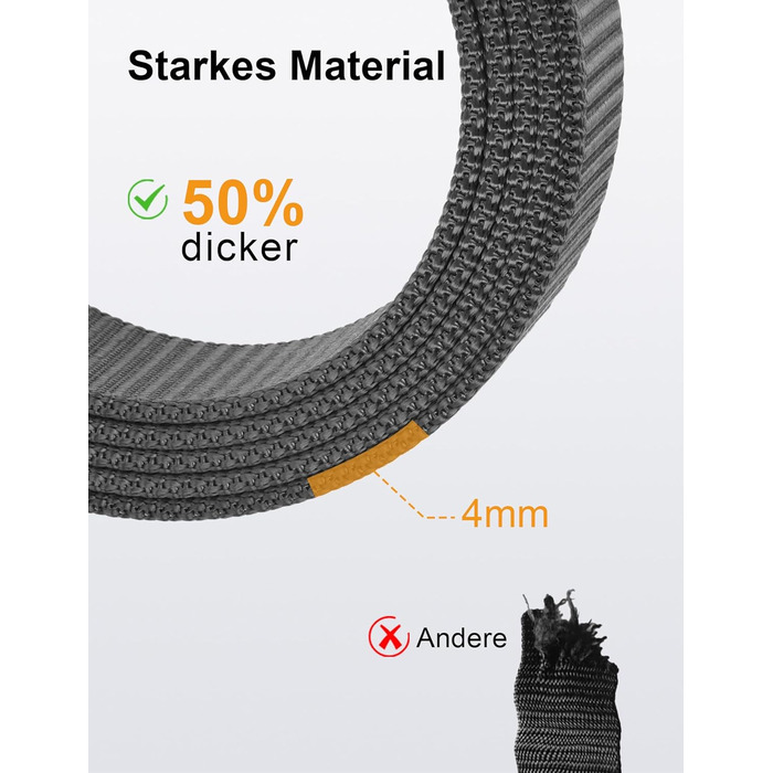 Чоловічий ремінь JUKMO Automatik з нейлону, ширина 3,8 см, з регулюванням, розмір M (91-105 см), довжина 125 см, сірий