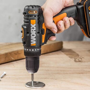 WORX WX101.9 Акумуляторний дриль-шуруповерт 20V – потужний інструмент для свердління та закручування шурупів – двоступеневий діапазон швидкості та 15+1 налаштувань крутного моменту – з LED-підсвічуванням – без акумулятора та зарядного пристрою, патрон 10 