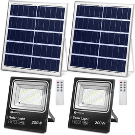 Aigostar 50W Solar Flood Light Outdoor, Super Bright LED Floodlights with Solar Panel, Cold White 6500K, IP66 Protection Grade Solar Spotlight Searchlight Outdoor Spotlight for Garden, Door, Yard, Garage, etc., 2 Pack (200 Watts)