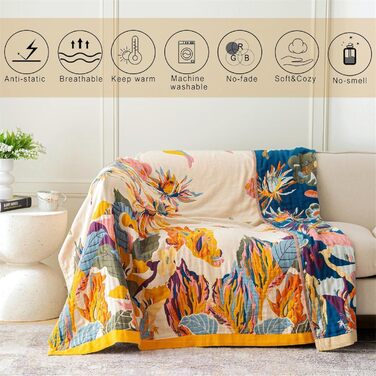 Бохо плед-покривало King Size 274x229 см, тепла затишна ковдра для дивана і ліжка з квітами і метеликами, весняний дизайн для вітальні