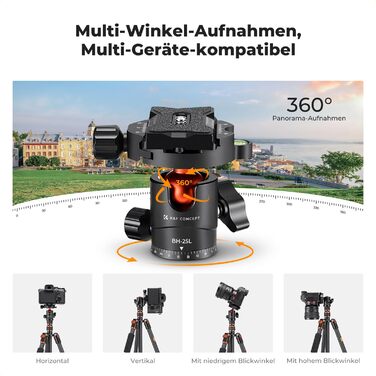 Штатив K&F Concept 152 см з карбону, легкий трипод з гнучким кульковим голівкою 360°, різьблення 1/4'', сумка для DSLR камери