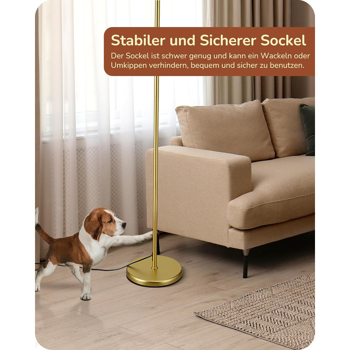 Стійка лампа EDISHINE для вітальні 160 см, аркова лампа сучасного дизайну з регульованим бежевим абажуром з льону, LED E27 лампочка в комплекті, настільна лампа для спальні, дитячої кімнати (Золота)