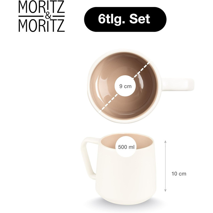 Набір кавових чашок Moritz & Moritz CAVO 6 шт. Almond (500 мл) з якісної кераміки - стильний дизайн з ручкою, для кави, чаю, капучино