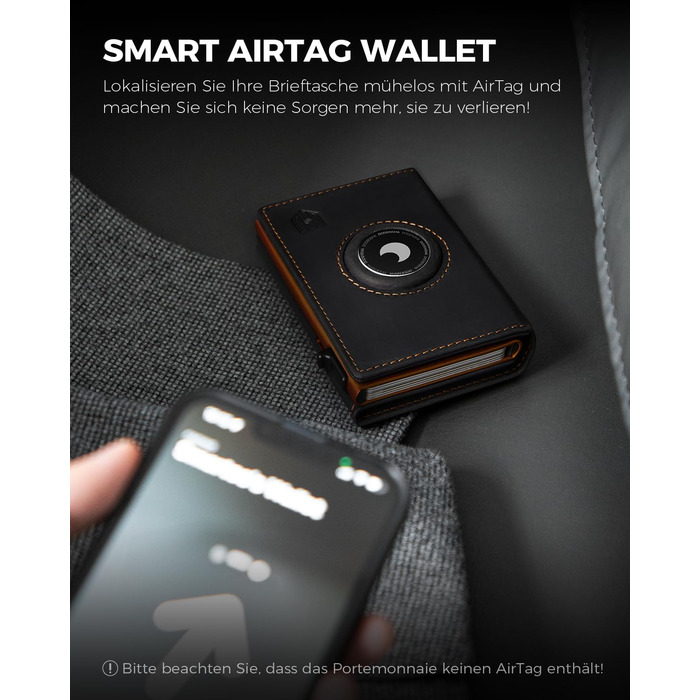 Портмоне DODENSHA® MagSnap для чоловіків з RFID захистом, відділенням для AirTag, картхолдером та відділенням для монет. Чорно-помаранчевий колір.