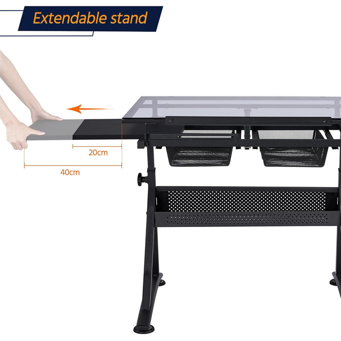 Yaheetech Adjustable Height Drafting Table Set with Tilt-Top, Storage & Stool - Drawing/Art Desk for Artists - Black