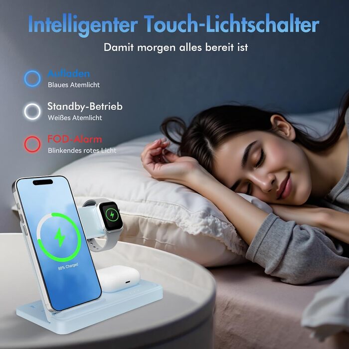 Бездротова зарядна станція 3-в-1 15W для iPhone 17 Pro Max Plus/16/15/14/13, Apple Watch Ultra 3/10/9/8/SE, AirPods Pro 4/3/2 – Рожева