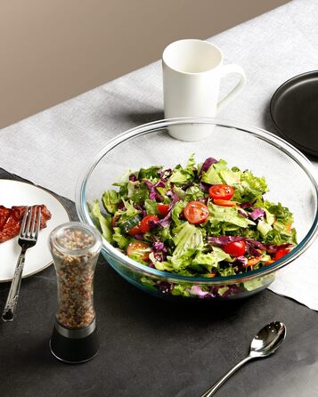 NUTRIUPS 4.5L Salad Bowl, 33cm Glass Bowl, Large Mixing Bowl Glass, Glass Bowl