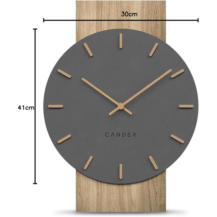Cander Berlin MNU 2630 Z Wall Clock Silent 41 cm No Ticking Sounds Living Room Modern Vintage Gray Black Wooden Hands