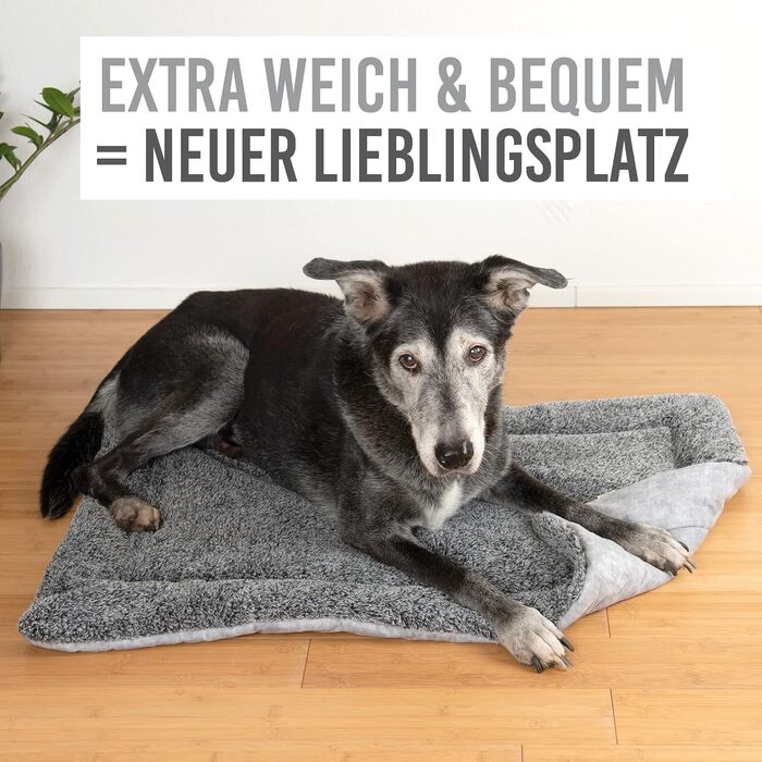 KaraLuna Dog Mat 80 x 55 cm for home & on the go | Washable | 3 sizes available | Dog blanket, dog cushion, padded dog blanket, fluffy (Large, Grey)