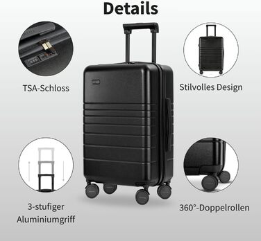 Валіза ETERNITIVE з полікарбонату та ABS: легка, з колесами 360°, з TSA-замком, для ручної поклажі (Оливковий, Чорний, Набір 2 шт. S + M)