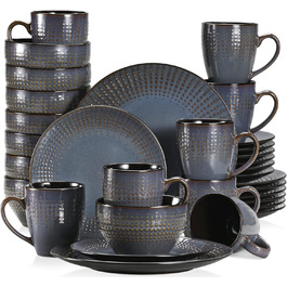 Stoneware Combination Service, vancasso GUTO Tableware Set, 32-piece Dinnerware Set with 8 Dinner Plates, Cake Plates, Bowls, and Cups each for 8 people