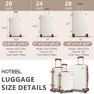 Набір валіз HOTEEL Beige 3 шт. (20/24/28) ABS+PC: міцний, з TSA-замком та 4 роками гарантії
