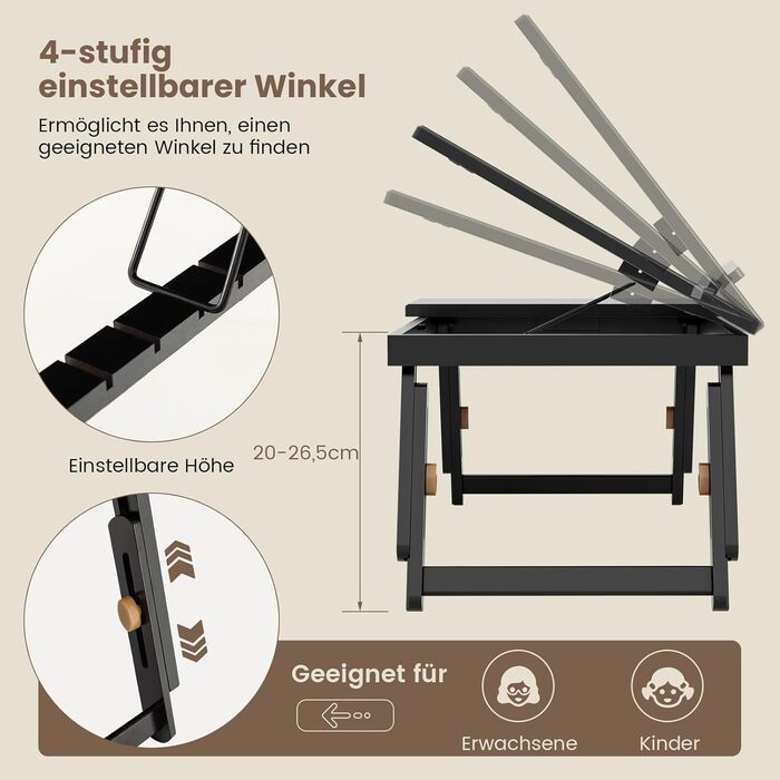 Столик для ноутбука COSTWAY з бамбука, регульований по висоті та куту нахилу, з вентиляцією, з ящиком, складний, для ліжка, читання, сніданку, 53 x 33 x 20-26,5 см (колір: коричневий)