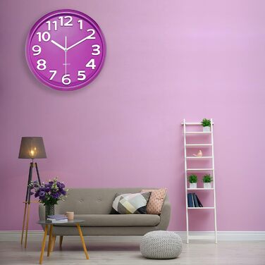 Plumeet 40.6cm Extra Large Wall Clock, Non-Ticking Silent Quartz Decorative Clocks, Modern Style Good for Living Room, Kitchen, Living Room, Bedroom, Office, Large 3D Number Display, (White) (25 cm, Violet)
