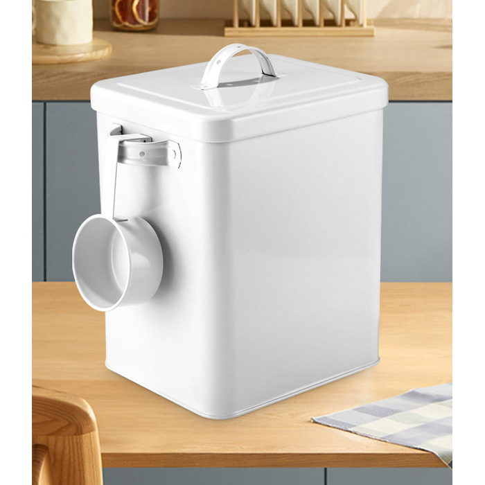 Контейнер для порошку 6.5L, металева коробка для прального порошку з дозатором, контейнер для корму для собак, котів, кавових зерен, білий