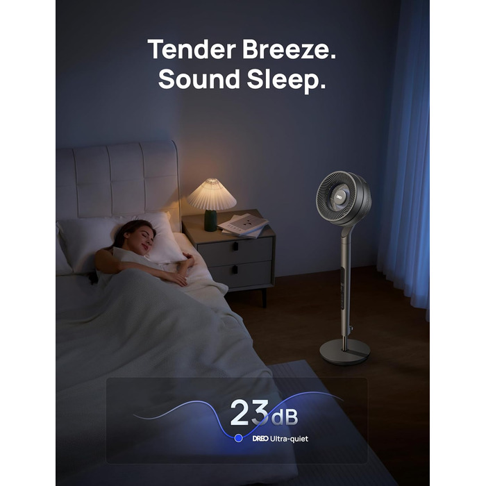 Dreo Smart Standventilator: розумний підлоговий вентилятор з регулюванням висоти, 10 швидкостей, тихий DC-двигун, 30.5 м³/хв, 120°+85° осциляція