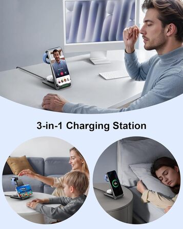 Бездротова зарядка NANAMI 3-в-1 для Google Pixel Watch 3/2, Fitbit Versa 4/3, Pixel 10 Pro/10/9/9a/8/7, Pixel Buds Pro 2 (Чорний)