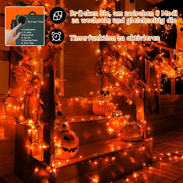 Ланцюжок прикрас Ollny з 150 LED, 15 метрів, тепле біле світло, 8 режимів, таймер, IP44, для дому та саду, вечірки, Різдва (зелений кабель)